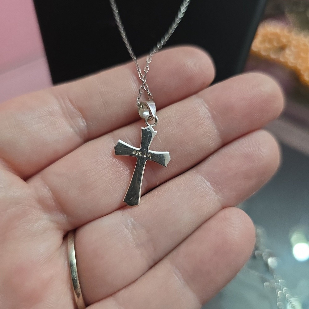 925 LA Cross dainty necklace with Ralph Lauren 925 8 inch chain.